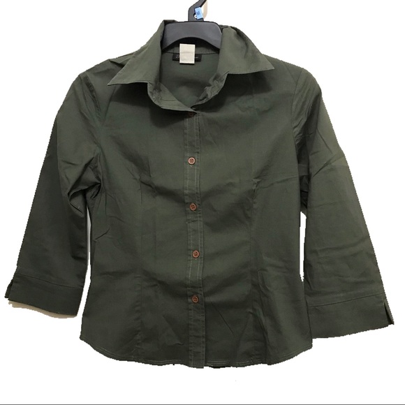 Reference 3/4 Sleeve Fitted Career Button Blouse - Picture 1 of 3